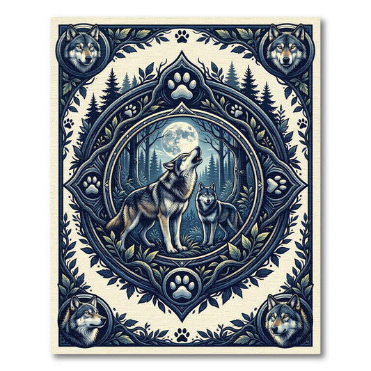 Midnight Forest Wolf Moon Illustration Rug