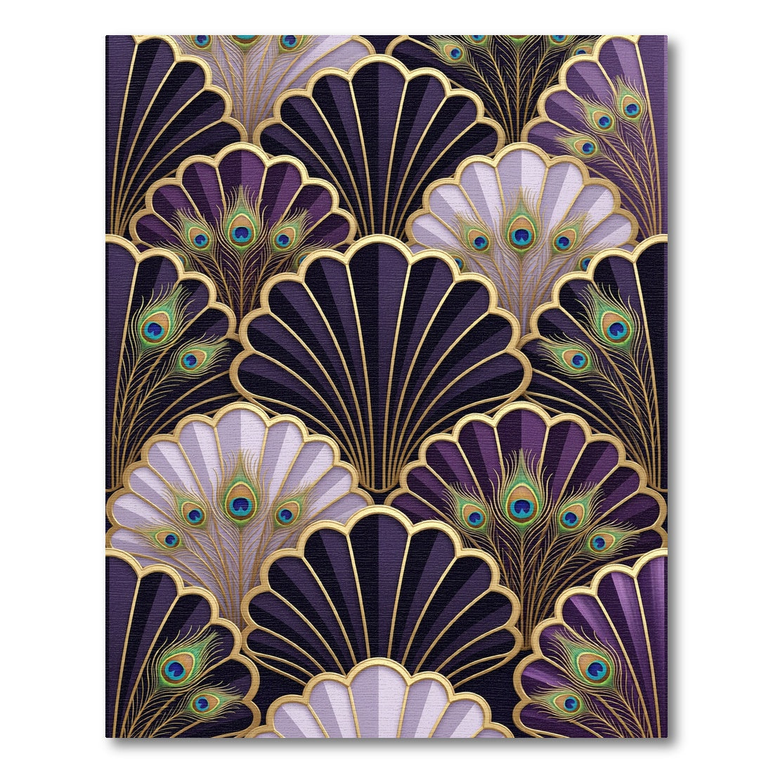 Art Deco Purple Peacock Feather Fan Rug