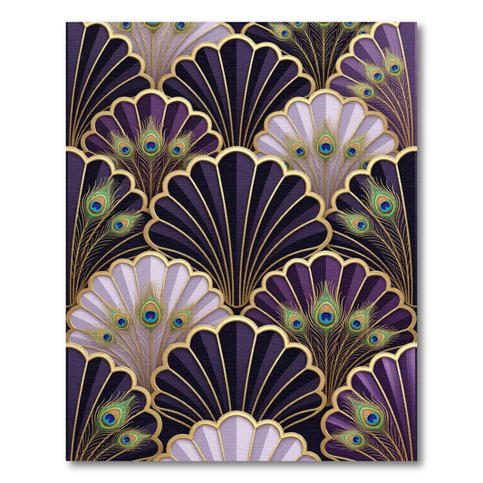 Art Deco Purple Peacock Feather Fan Rug