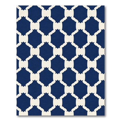 Deep Blue Lattice Geometric Rug