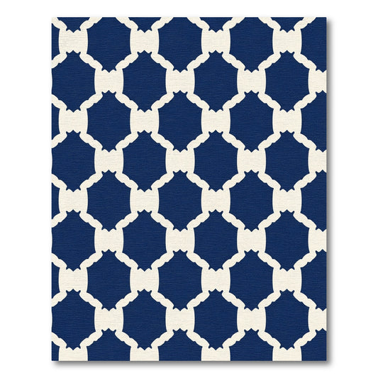 Deep Blue Lattice Geometric Rug