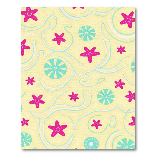 Pink Starfish Aqua Circles Yellow Waves Rug