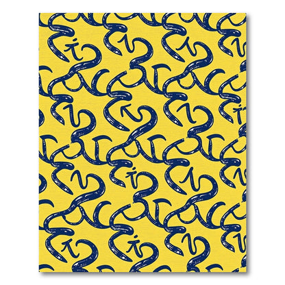 Navy Blue Curlicue Yellow Calligraphy Rug