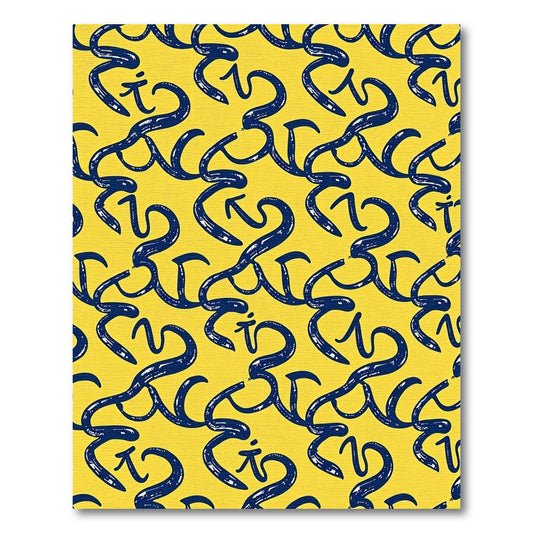 Navy Blue Curlicue Yellow Calligraphy Rug