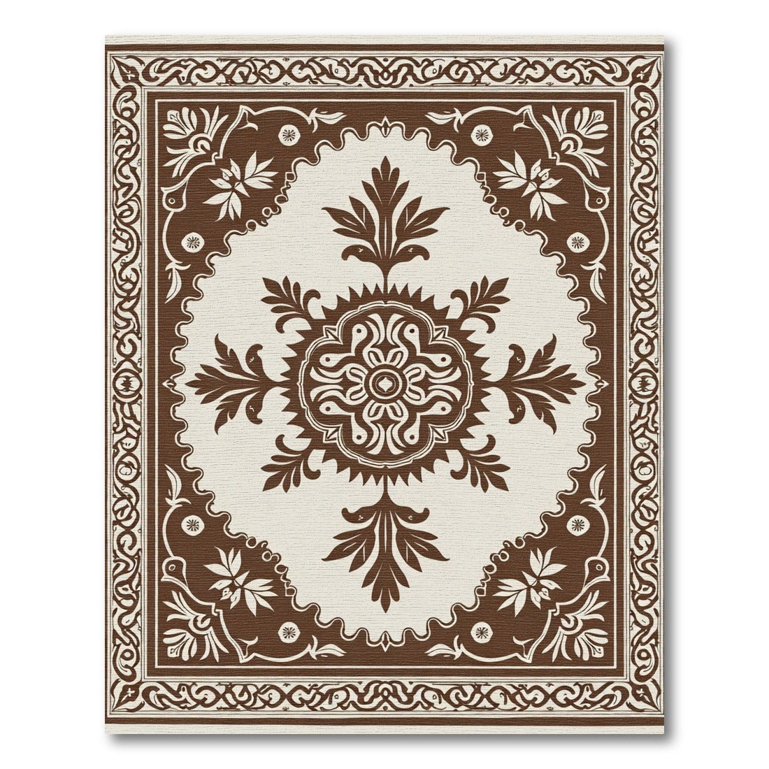 Brown Floral Medallion Scroll Border Rug