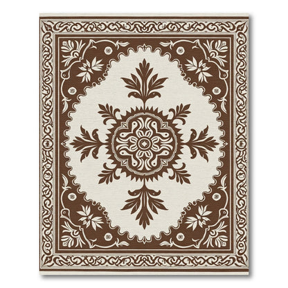 Brown Floral Medallion Scroll Border Rug