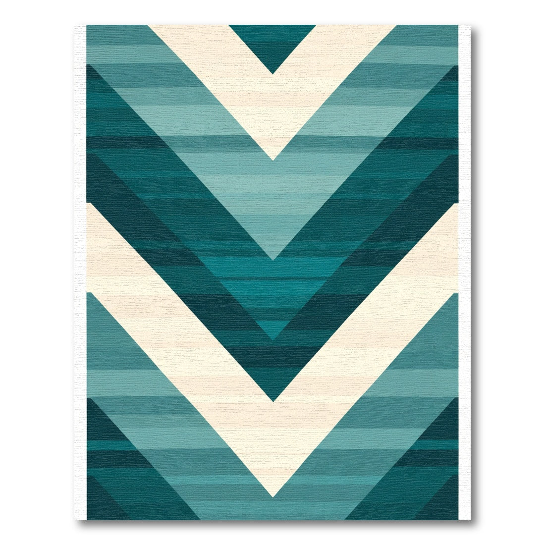 Teal Cream Gradient Chevron Stripes Rug