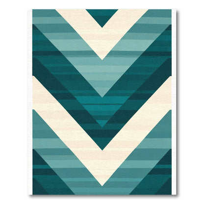 Teal Cream Gradient Chevron Stripes Rug