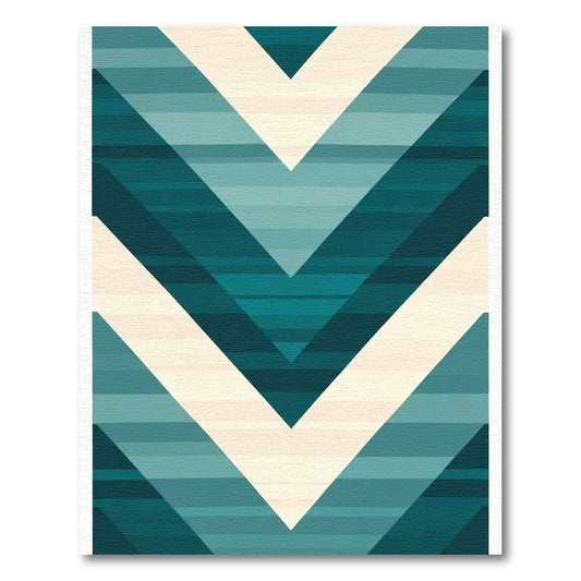 Teal Cream Gradient Chevron Stripes Rug