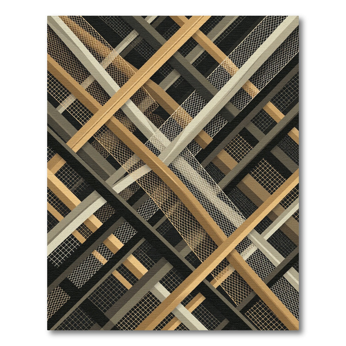 Gold Beige Gray Intersecting Lines Rug
