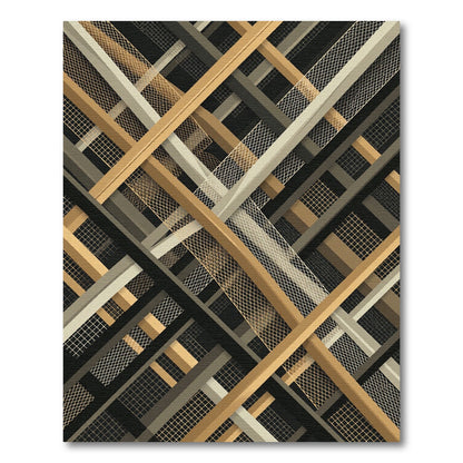 Gold Beige Gray Intersecting Lines Rug