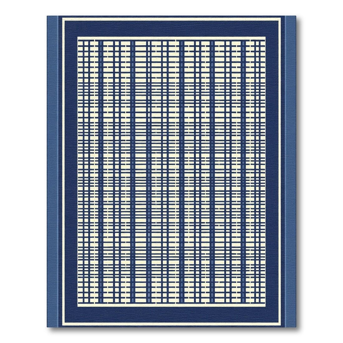 Navy Blue Cream Plaid Border Rug