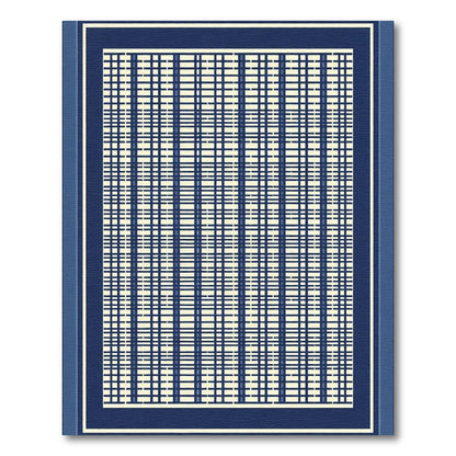 Navy Blue Cream Plaid Border Rug