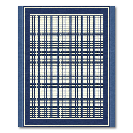 Navy Blue Cream Plaid Border Rug