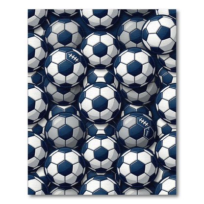 Navy and White Hexagonal Soccer Ball Rug
