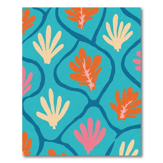 Bright Coral Leaf Medallion Rug