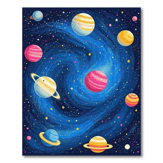Vibrant Cosmic Swirl Planets Rug