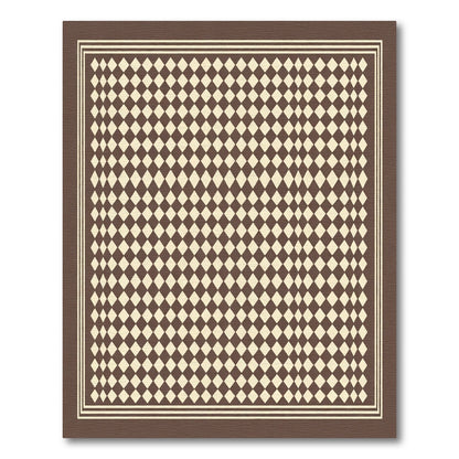Brown Beige Checkered Diamond Border Rug