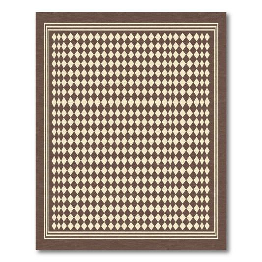 Brown Beige Checkered Diamond Border Rug
