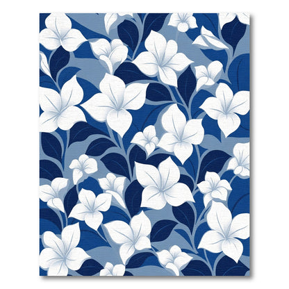 White Floral Vines Blue Background Rug