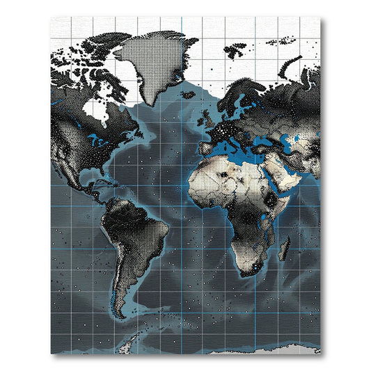 Cartographic Grayscale World Map Coordinates Rug