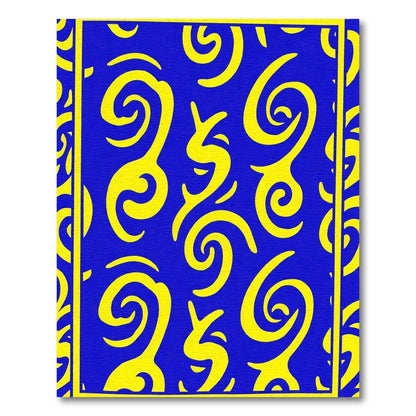 Vibrant yellow swirls on blue backdrop Rug
