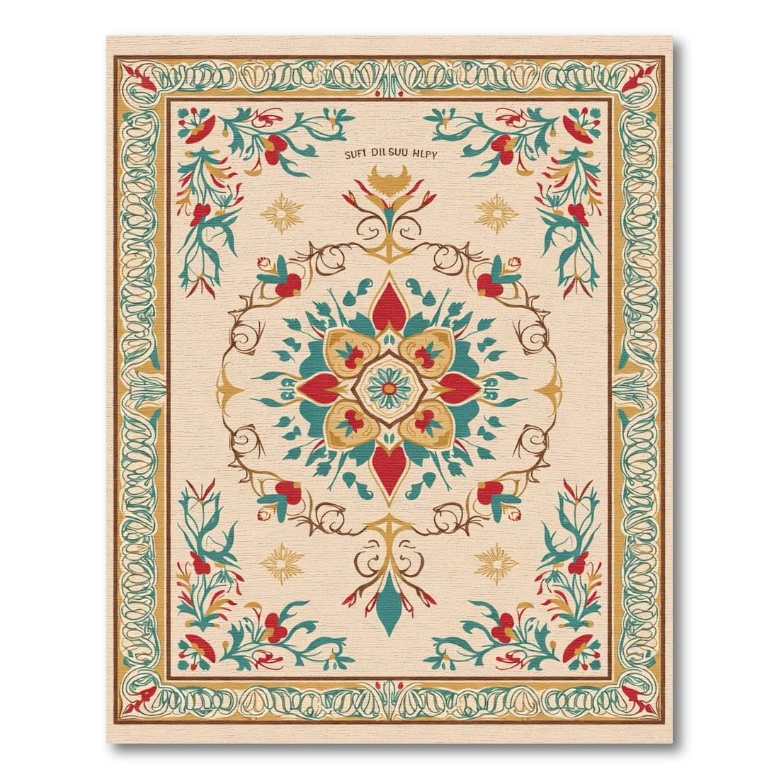 Rich Red Teal Floral Medallion Rug