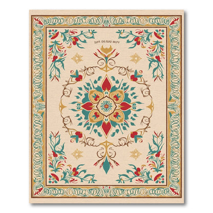 Rich Red Teal Floral Medallion Rug