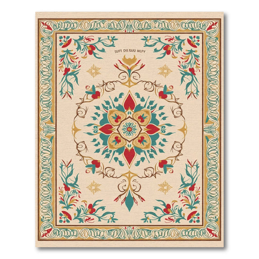 Rich Red Teal Floral Medallion Rug