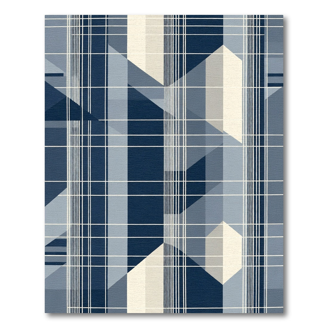 Geometric Blue Plaid Abstract Rug