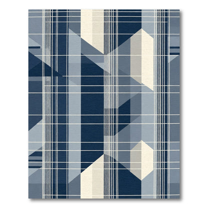 Geometric Blue Plaid Abstract Rug