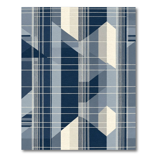 Geometric Blue Plaid Abstract Rug