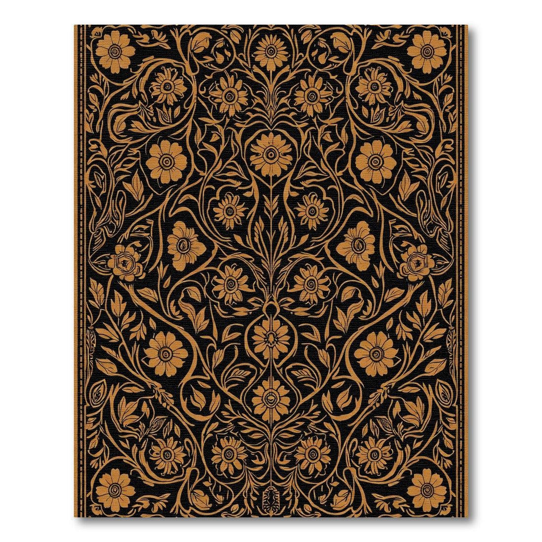 Golden Floral Vine Dark Background Rug