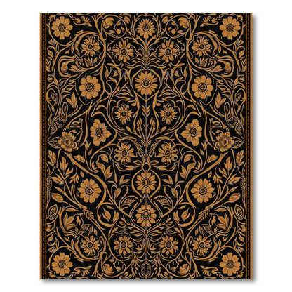 Golden Floral Vine Dark Background Rug