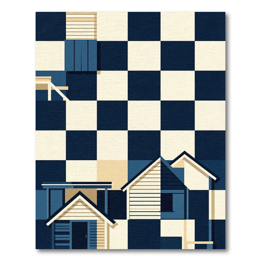 Geometric Navy and Cream House Abstract Rug