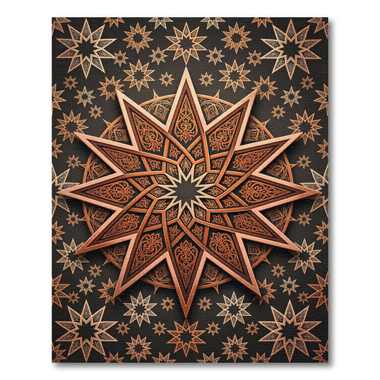 Ornate Bronze Celestial Geometric Star Rug