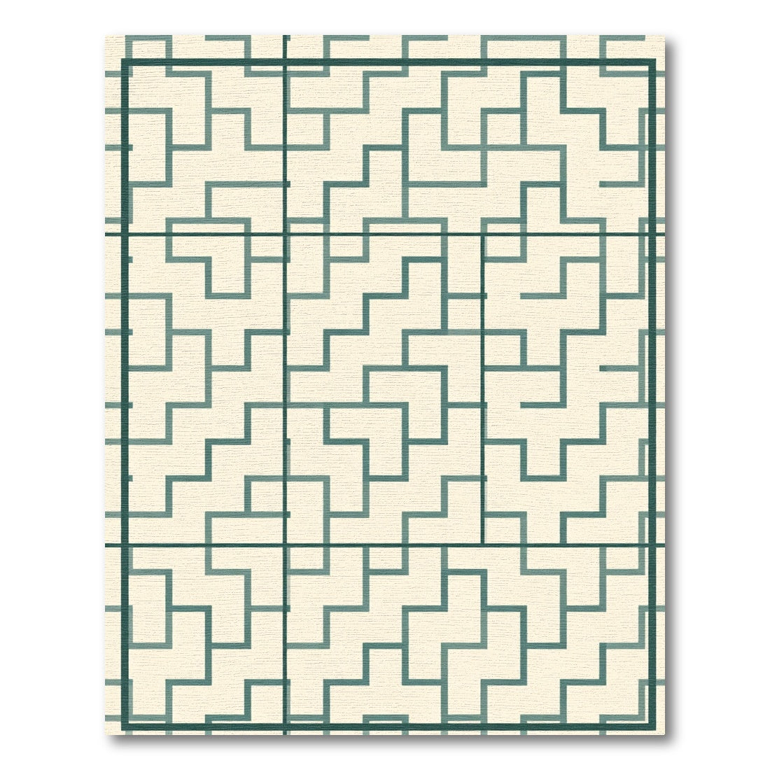 Cream Teal Geometric Labyrinth Rug