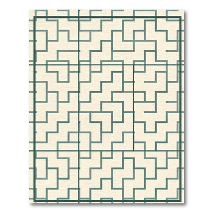Cream Teal Geometric Labyrinth Rug