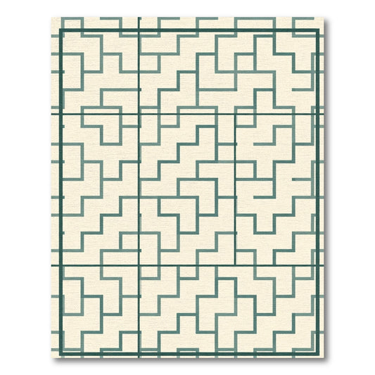 Cream Teal Geometric Labyrinth Rug
