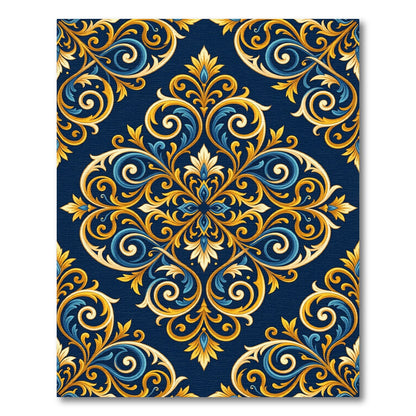 Regal Gold and Blue Damask Scroll Rug