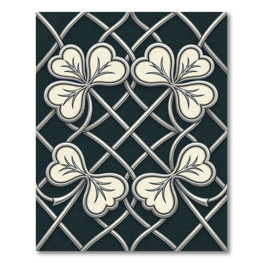 Cream Clover Pattern on Dark Gray Lattice Rug