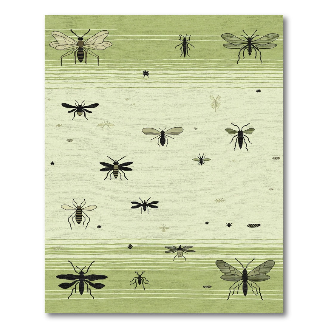 Whimsical Green Insect Flying Collage Rug