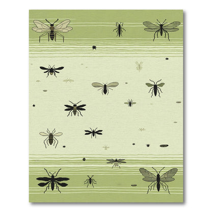 Whimsical Green Insect Flying Collage Rug