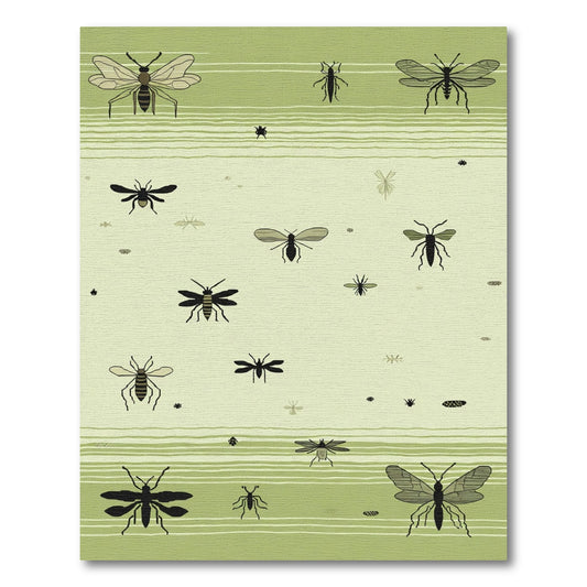 Whimsical Green Insect Flying Collage Rug
