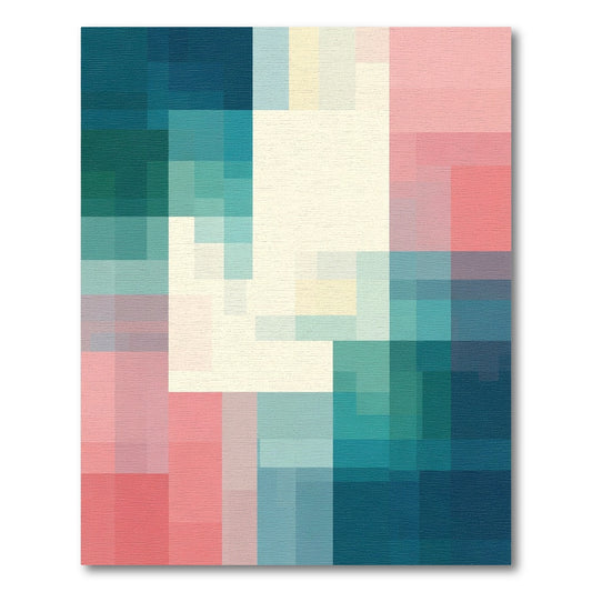 Teal Pink Beige Geometric Blocks Rug