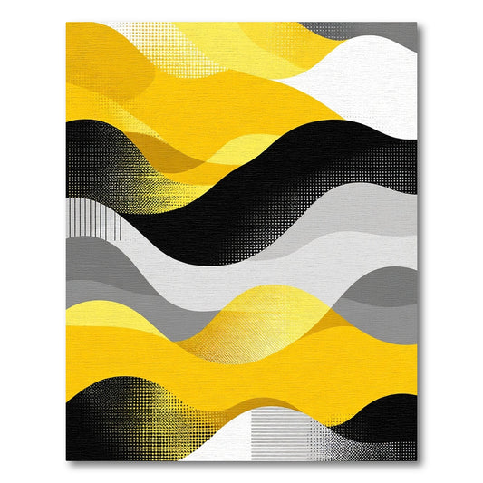 Yellow Black Gray Wave Landscape Rug