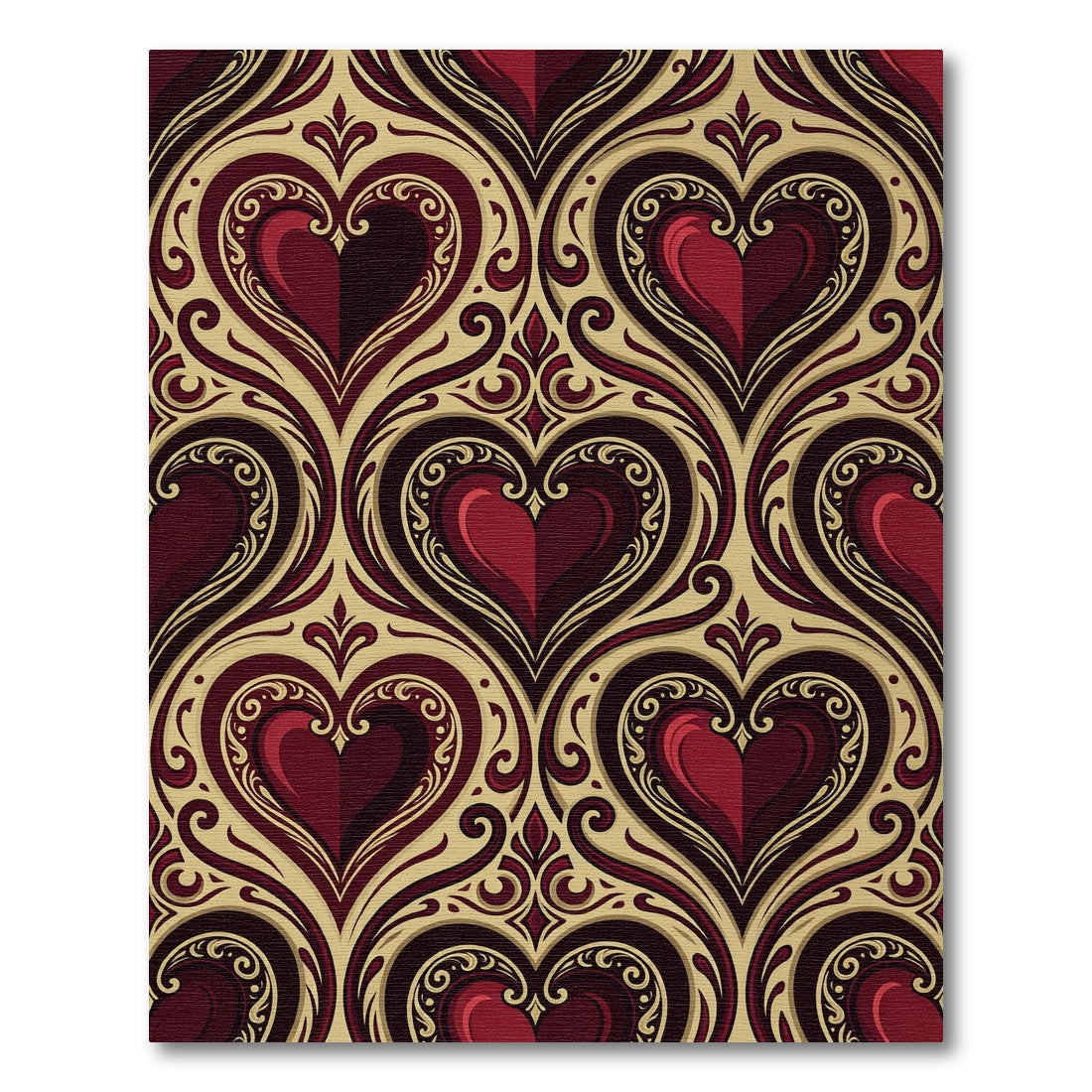 Regal Crimson Hearts Swirls Rug
