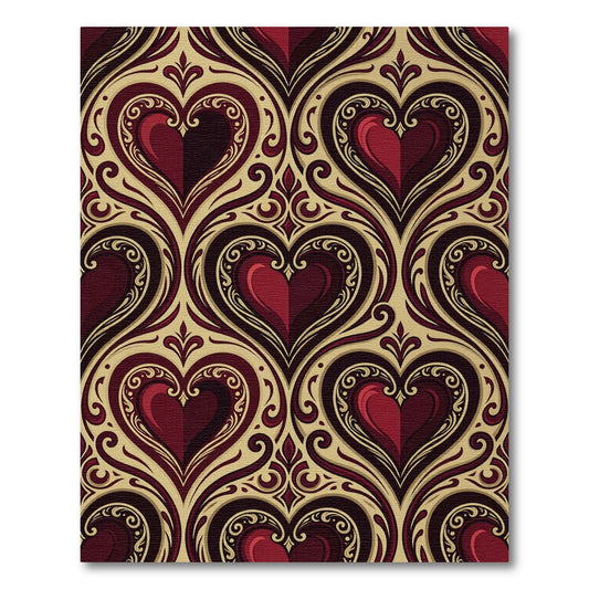 Regal Crimson Hearts Swirls Rug