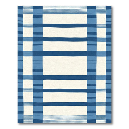 Classic Blue Plaid Stripe Accents Rug