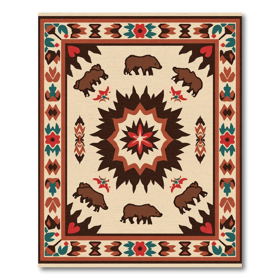 Brown Bear Woodland Medallion Rug